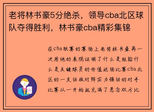 老将林书豪5分绝杀，领导cba北区球队夺得胜利，林书豪cba精彩集锦