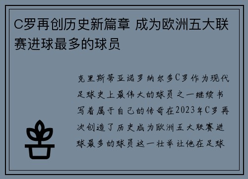 C罗再创历史新篇章 成为欧洲五大联赛进球最多的球员